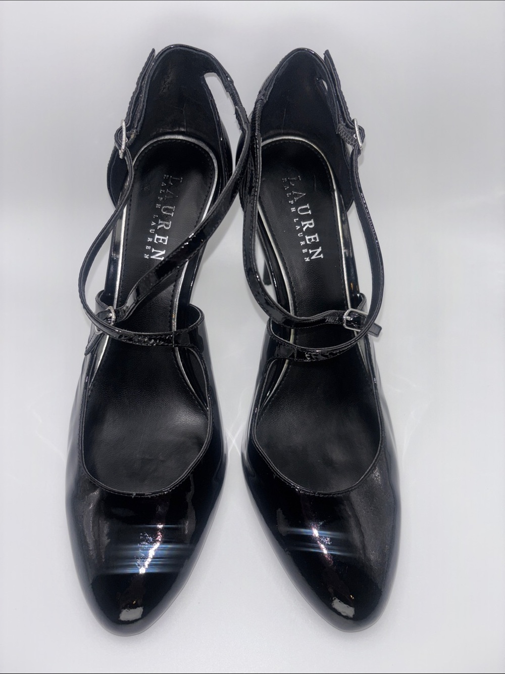 Lauren Ralph Lauren Black Patent Cross-Strap Heels